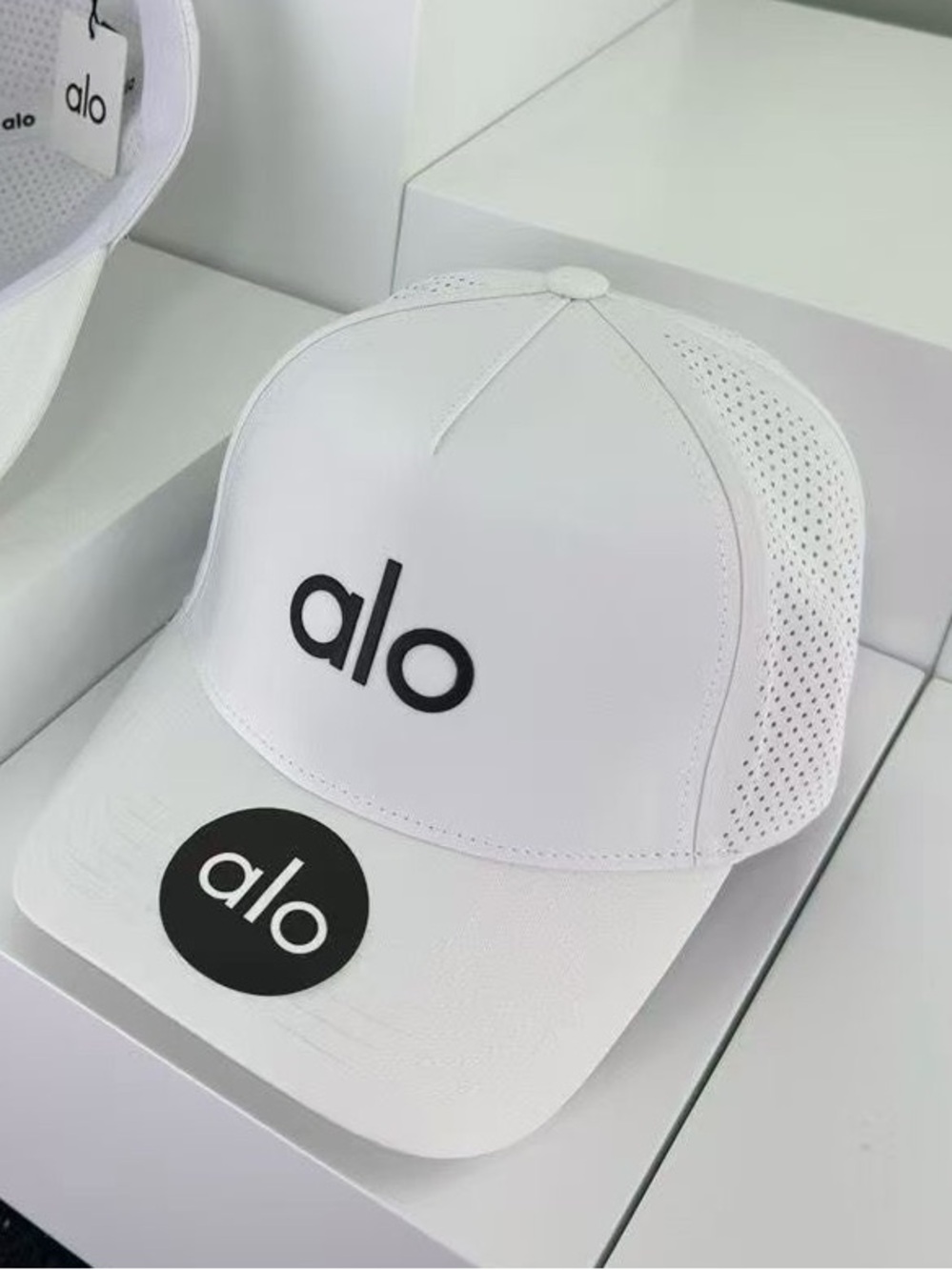 ALO Yoga White Baseball Cap with Black Logo